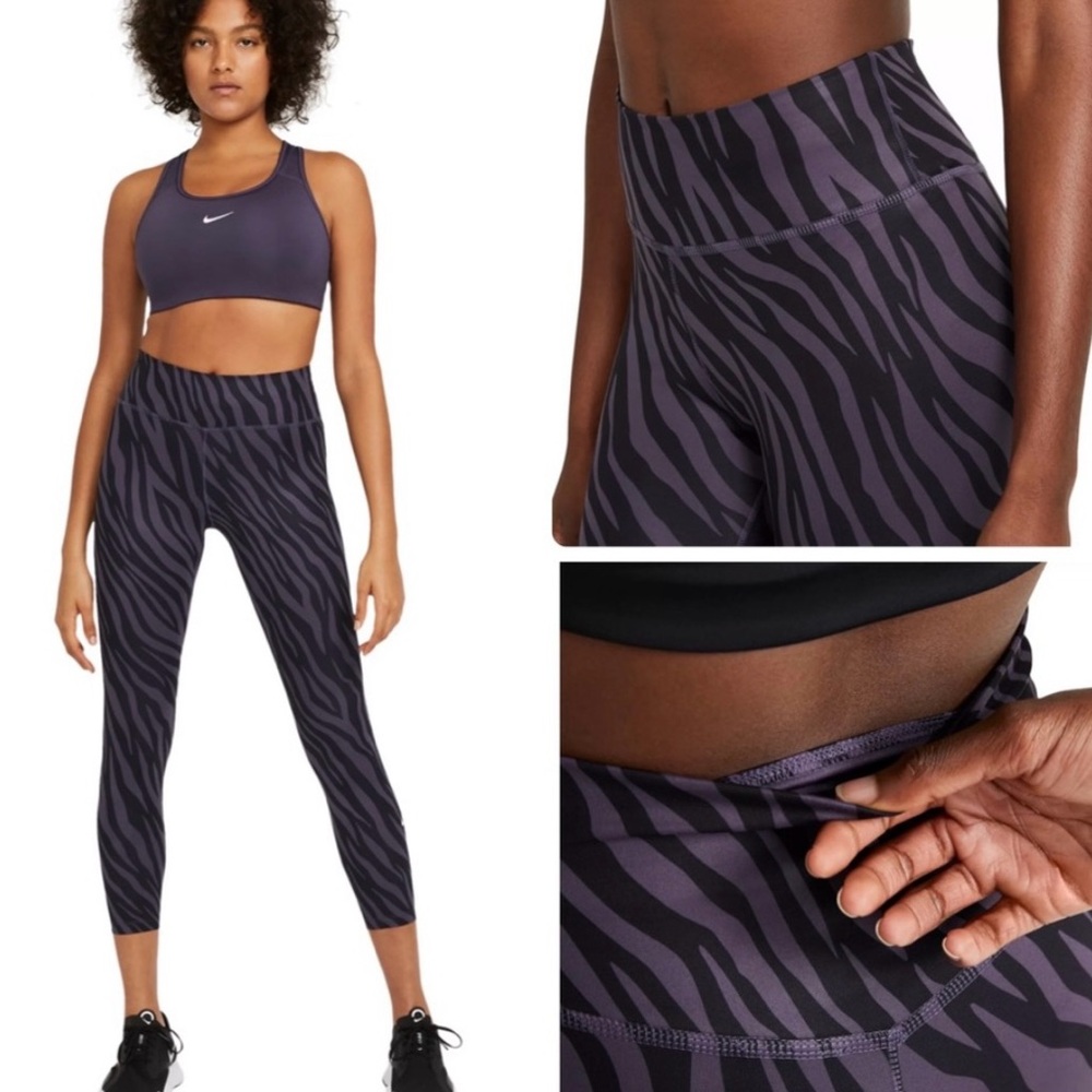 Nike One Tight Fit Purple Zebra Print Dri Fit Legging size small - Picture 1 of 12